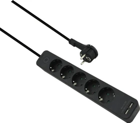 Helos ADVANCED Steckdosenleiste mit USB-Ladefunktion, 5-fach, 1.5m, schwarz