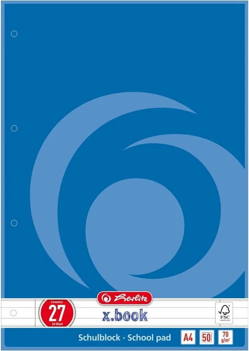Herlitz x.book Schulblock, A4, Lineatur 27, 50 Blatt