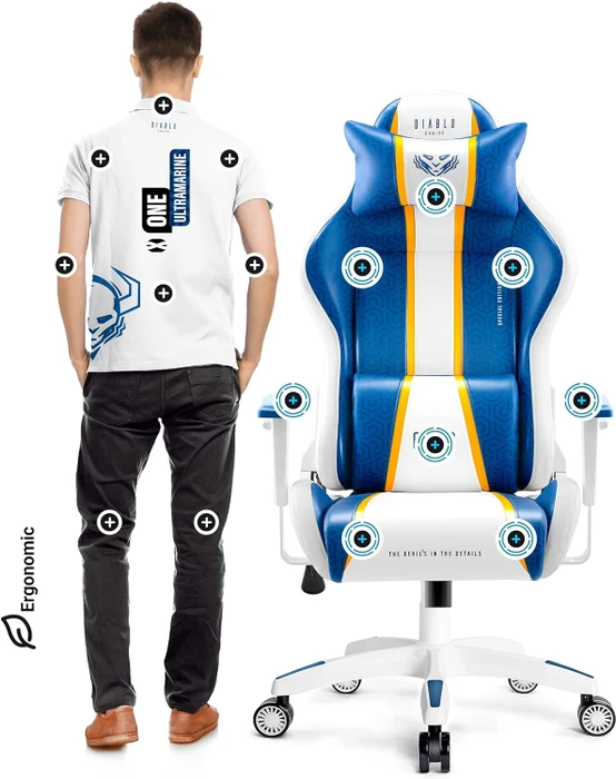 Diablo Chairs X-One 2.0 Normal Gamingstuhl, Aqua Blue, blau/weiß