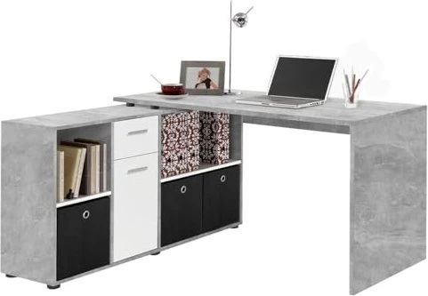 FMD Lexo Eckschreibtisch 136x139cm Beton/grau