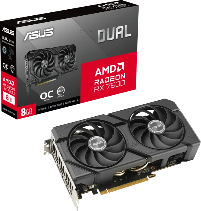 ASUS Dual Radeon RX 7600 EVO OC, DUAL-RX7600-O8G-EVO, 8GB GDDR6, HDMI, 3x DP