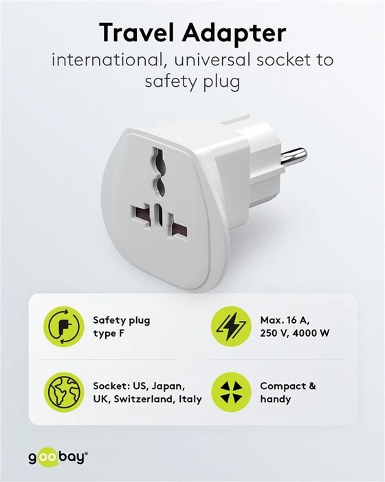 goobay Reiseadapter Welt auf Europa, weiß
