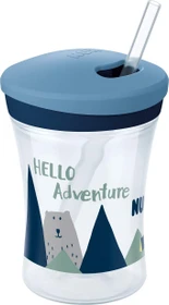 NUK Action Cup Trinklerntasse mit Trinkhalm, 12+M, 230ml, hello adventure blau