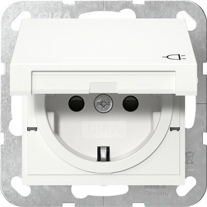 Gira SCHUKO-Steckdose 16 A 250 V~ mit Klappdeckel und erhöhtem Berührungsschutz (Safety Plus) Schraubklemmen reinweiß seidenmatt