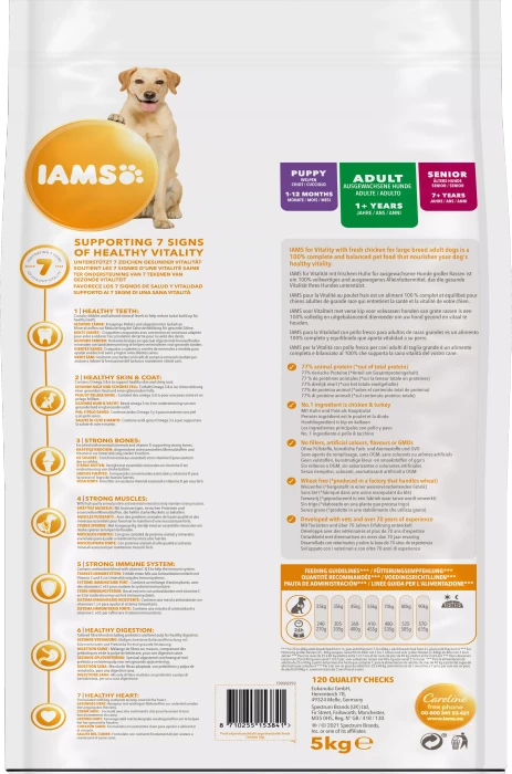 IAMS for Vitality für ausgewachsene Hunde großer Rasse, mit Huhn, 5kg