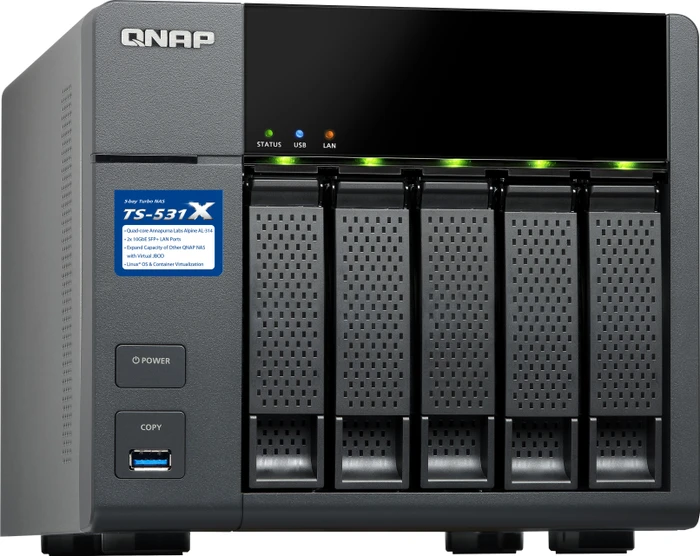 QNAP Turbo Station TS-531X-2G, 2GB RAM, 2x SFP+ 10Gb/s, 2x RJ-45 1000Base-T