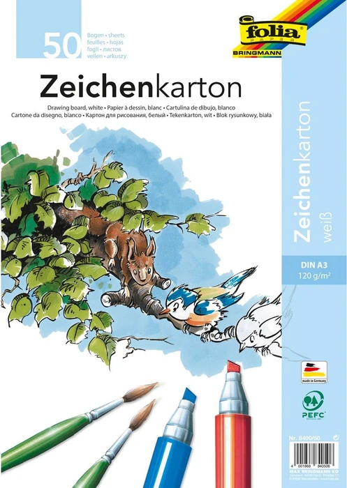 Folia Zeichenkarton, A3, glatt, weiß, 25 Blatt