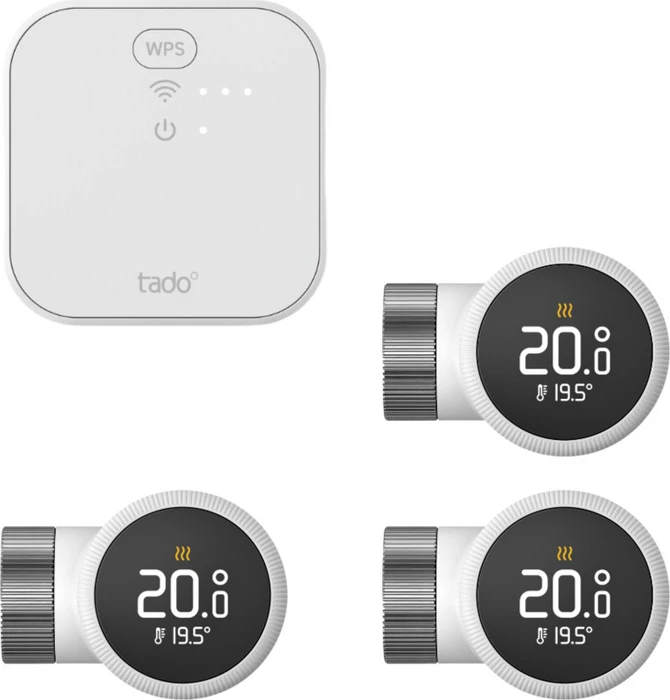 tado Starter Kit Smart Heizkörper-Thermostat X, 3x Thermostat, inkl. Bridge, Set