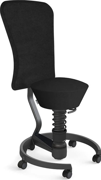 Aeris Swopper Work New Edition Bürohocker mit Rollen und Lehne, Feder Low, Gestell Alu schwarz, Bezug Mikrofaser Comfort schwarz