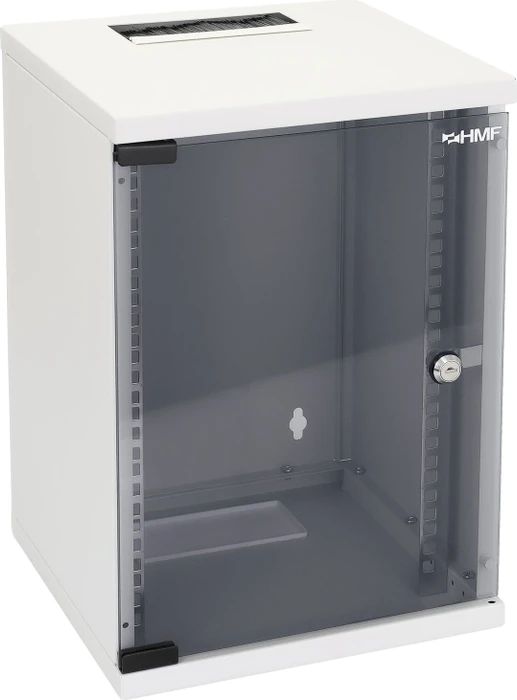 HMF Serverschrank 10", HMF 63400 9HE, Sicherheitsglastür, IP2X, grau, 300mm tief