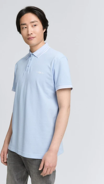 Tom Tailor Piqué mit Stretch Poloshirt kurzarm light metal blue (Herren)
