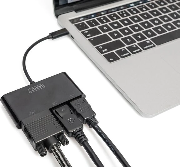 Digitus USB-C 3in1 Triple Monitor Adapter, USB-C auf HDMI/DisplayPort/VGA, schwarz
