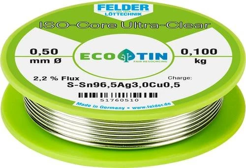 Felder ISO-Core Ultra Clear SAC305 Sn96.5Ag3Cu Lötzinn 0.5mm, 100g