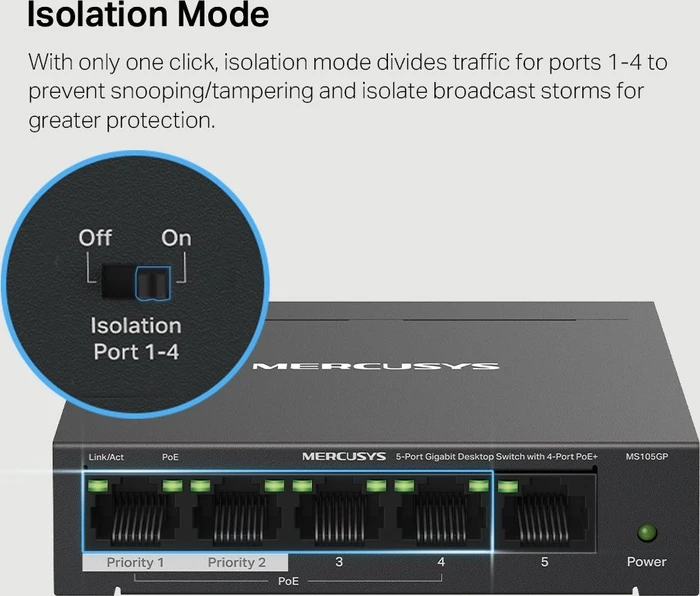 Mercusys Desktop Gigabit Switch, 5x RJ-45, 65W PoE+