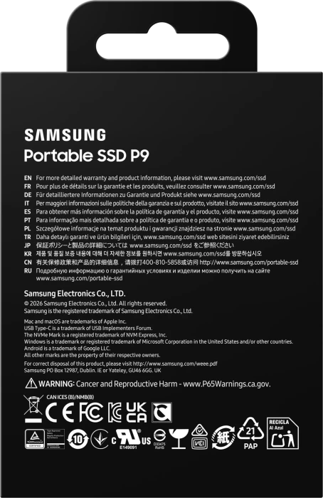 Samsung Portable SSD P9, 2TB, USB4