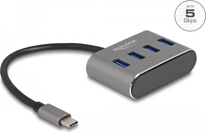 DeLOCK 4-Port USB-Hub, 4x USB-A 3.0, USB-C 3.0 [Stecker]