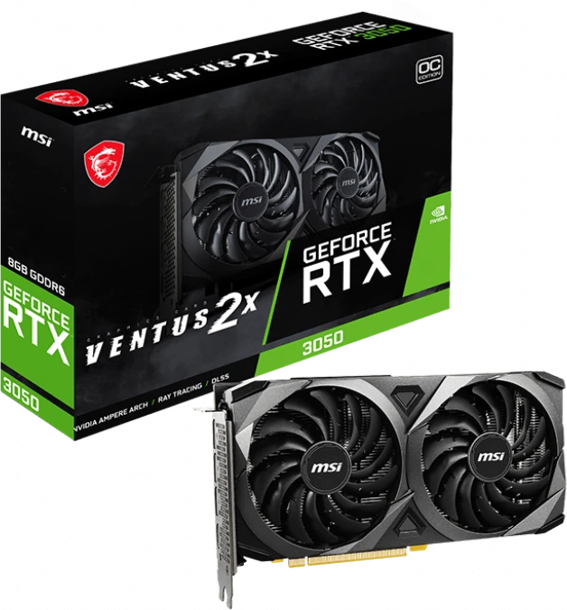 MSI GeForce RTX 3050 Ventus 2X 8G OC, 8GB GDDR6, HDMI, 3x DP