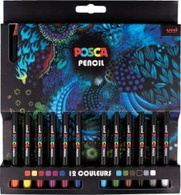 Uni-Ball POSCA Pencil KPE-200 Wachsmalstift sortiert, Kartonetui, 12er-Set