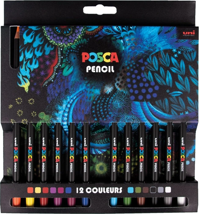 Uni-Ball POSCA Pencil KPE-200 Wachsmalstift sortiert, Kartonetui, 12er-Set