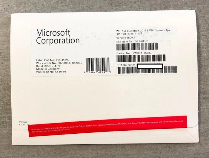 Microsoft Windows Server 2019 Essentials 64Bit 2 CPUs, OEM/DSP/SB (deutsch) (PC)