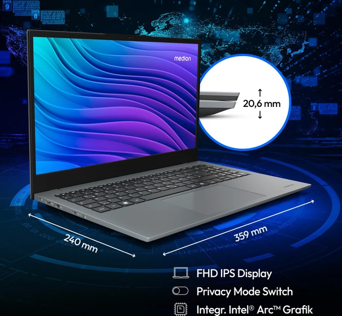 Medion E15443, Core Ultra 5 125H, 16GB RAM, 512GB SSD, DE
