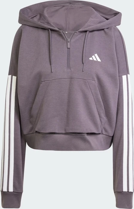 adidas Essentials 3-Streifen French Terry Quarter-Zip Hoodie grey strata/white (Damen)