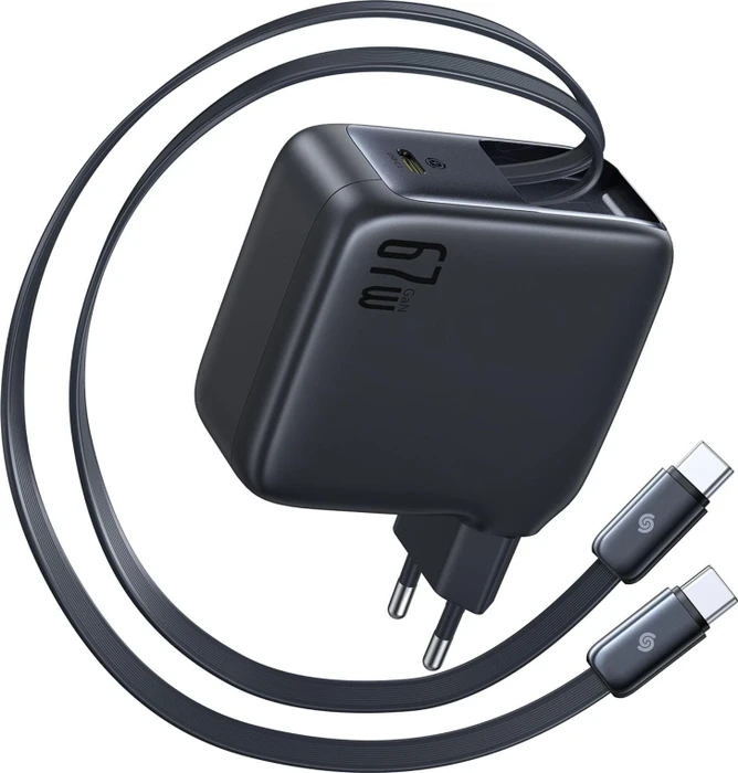 Baseus EnerCore CJ21 Fast Charger with Dual Retractable Cables 3C 67W schwarz