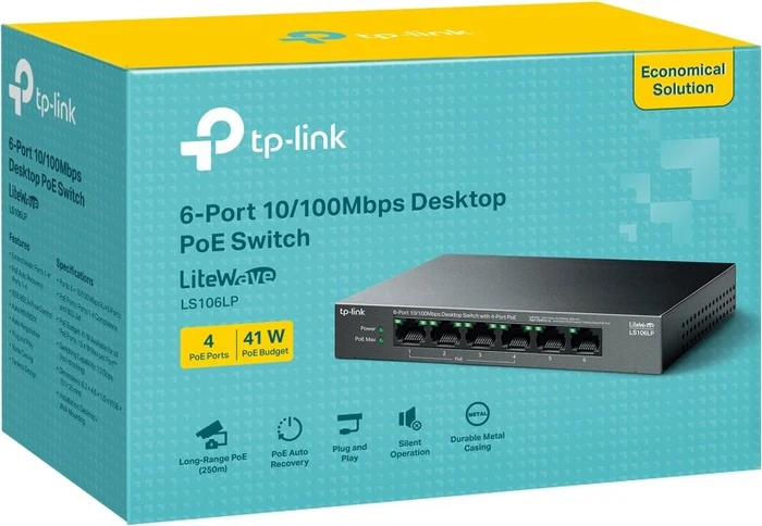 TP-Link LS100 LiteWave Desktop Switch, 6x RJ-45, 41W PoE