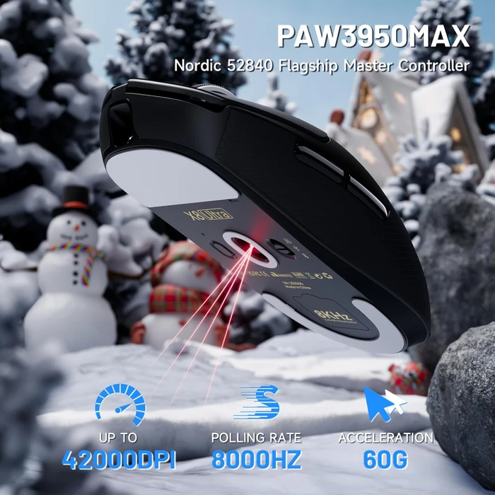 Attack Shark X8 Ultra 8KHz Tri-mode Wireless Gaming Mouse, schwarz, inkl. Grip Tape, USB/Bluetooth