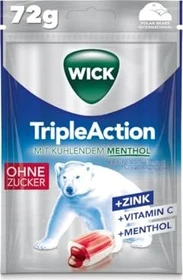 Wick TripleAction Menthol & Cassis Halsbonbons ohne Zucker, 72g