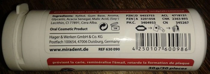 Miradent Xylitol Gum Cranberry Zahnpflegekaugummis, 30 Stück