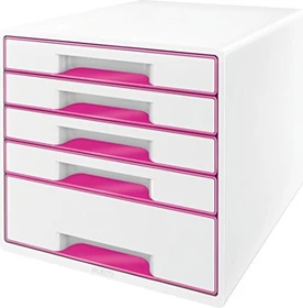 Leitz Wow Cube Schubladenbox, 5 Schubladen, weiß/rosa