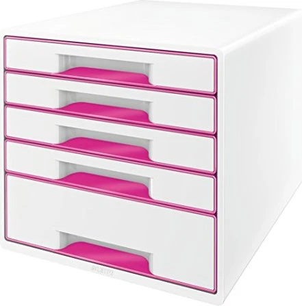 Leitz Wow Cube Schubladenbox, 5 Schubladen, weiß/rosa