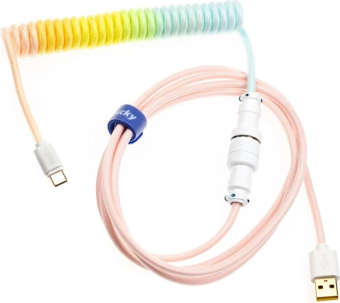 Ducky Premicord Spiralkabel USB-C auf USB-A, Tastaturkabel (Spiral-Textilkabel), 1.8m, Gradient Color Cotton Candy