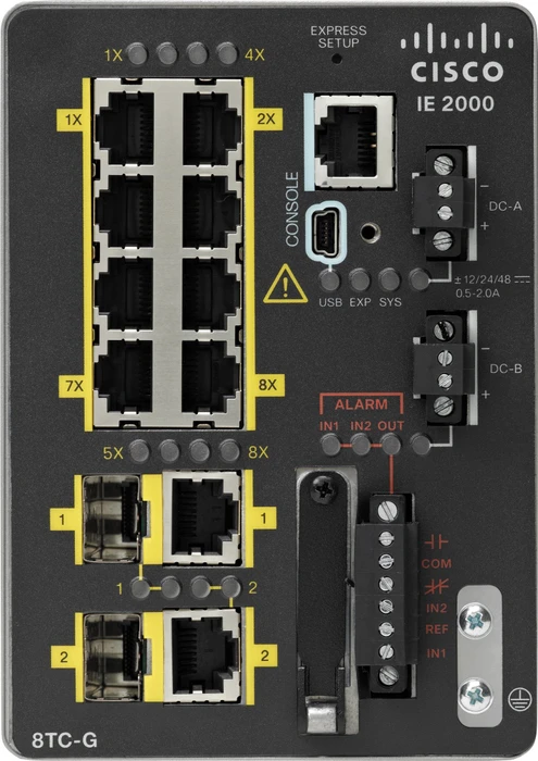 Cisco IE 2000 LAN Base Industrial Railmount Managed Switch, 8x RJ-45, 2x RJ-45/SFP