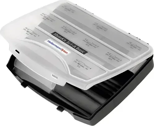 HellermannTyton ShrinkKit 321 Schrumpfschlauch Sortimentskoffer, schwarz, 130 Stück