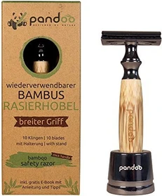Pandoo Bambus breiter Griff Rasierhobel + 10 Wechselklingen