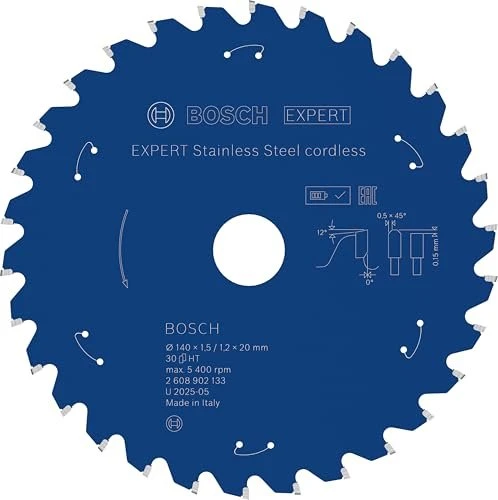 Bosch Professional Expert Stainless Steel Cordless Kreissägeblatt 30Z, 140x1.2x20mm, 1 Stück