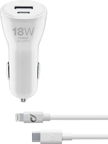 Cellularline USB-C Car Charger Dual Kit 18W + 12W USB-C to Lightning weiß