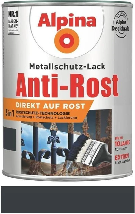 Alpina Farben Metallschutz-Lack Anti-Rost außen anthrazit glänzend grau, 750ml