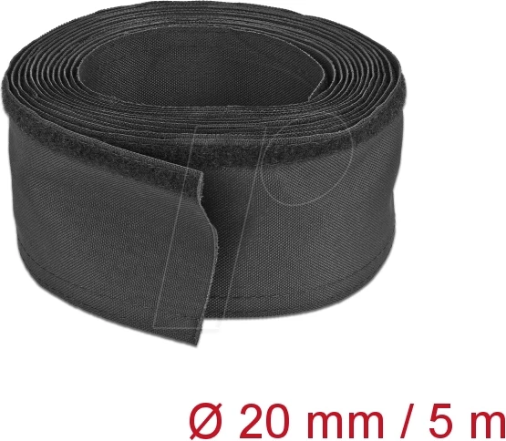 DeLOCK Geflechtschlauch mit Klettverschluss hitzebeständig, 20mm, 5m, schwarz