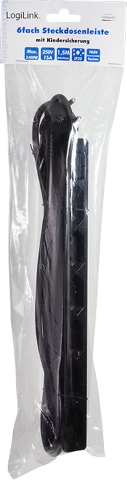 LogiLink Steckdosenleiste, 6-fach, Euro schmal, 1.5m, schwarz