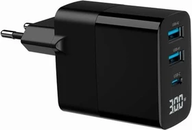 Gembird 3-Port 30W GaN USB-Schnellladegerät LCD schwarz