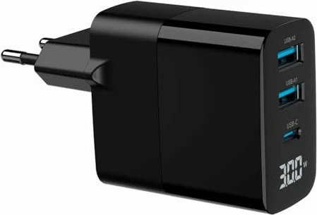 Gembird 3-Port 30W GaN USB-Schnellladegerät LCD schwarz