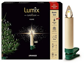 Krinner Lumix Superlight mini Flame Christbaumkerzen Basis-Set elfenbein LED 12x warmweiß, 12 Stück