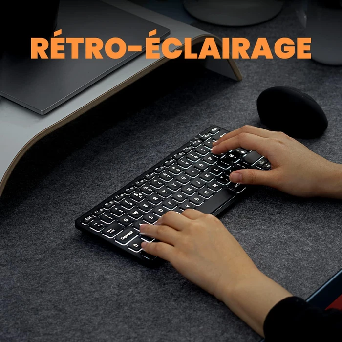 Perixx Periboard-732 Wireless Mini Keyboard, schwarz, LEDs weiß, USB, FR