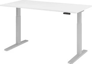 Hammerbacher Ergonomic Aktiv XMKA16 elektrisch höhenverstellbarer Sitz-Steh-Schreibtisch 160x80cm weiß/silber