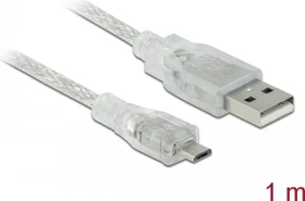 DeLOCK Kabel USB-A 2.0 [Stecker] auf USB-A 2.0 Micro-B [Stecker] transparent, 1m (83898)