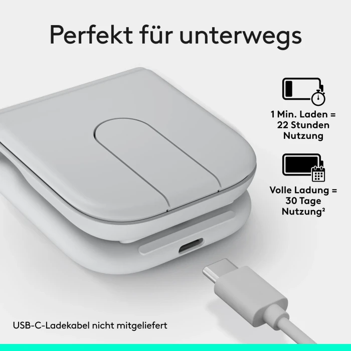 Logitech Mobi Fold Ultra-portable Wireless Mouse Off-White, weiß/grau, Logi Bolt, USB/Bluetooth