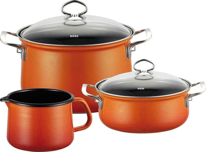 Riess Emaille Nouvelle Kochgeschirr-Set corall, 3-tlg.